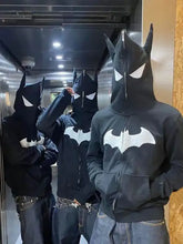 Men's Bat Embroidered Zip Up Hoodie Black Mens Tops