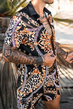 Mens Black and Gold Patterned Shirt and Shorts Set