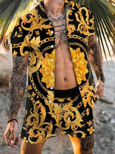 Mens Black and Gold Patterned Shirt and Shorts Set