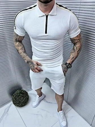 Mens Black Polo Shirt and Shorts Set White Mens Sets