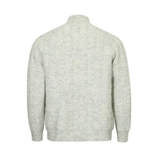 Mens cable knit mock neck cardigan in light gray basic style