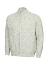 Mens cable knit mock neck cardigan in light gray basic style