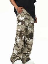 Mens camouflage cargo wide leg pants in digital print