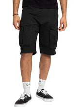 Mens black cargo Bermuda shorts with side pockets in multiple sizes