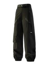 Mens cargo jogger pants in black with elastic waist, cuffs, moisture-wicking material