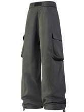 Mens cargo wide leg pants in olive with utility pockets