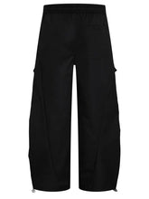 Black mens cargo wide leg pants with drawstring waist