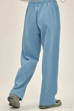 Light blue wide-leg casual drawstring sweatpants with elastic waistband