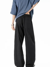 Black wide-leg casual pants with elastic drawstring waistband