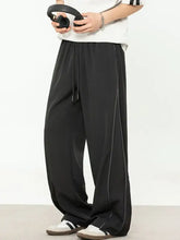Mens black wide-leg drawstring contrast straight sweatpants with white side stripes