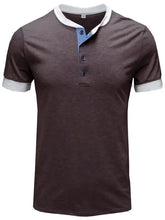 Mens contrast trim Henley shirt with white collar and blue placket