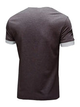 Mens contrast trim henley shirt in brown with white collar