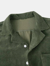 Men's Corduroy Shirt and Shorts Set in Blue and Olive Green
