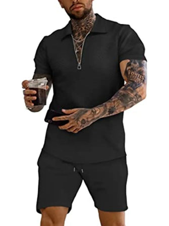 Mens Cotton Blend Two-Piece Short Sets in Multiple Colors Black