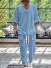 Men's Cotton Blend V-Neck Lounge Set Light Blue Mens Sets