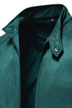 Dark green water-resistant long sleeve biker jacket with stand collar