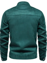 Mens dark green suede long sleeve biker jacket with pleated sleeves
