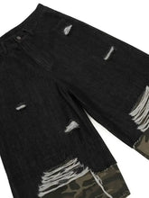 Men's Distressed Camo Trim Denim Bermuda Shorts Denim Shorts