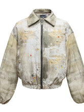 Distressed Paint Splatter Zip-Up Bomber Jacket for Men Apricot