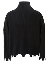 Mens distressed hem ribbed knit sweater with zipper detail