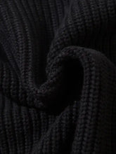 Mens distressed hem ribbed knit sweater in black corduroy with zipper