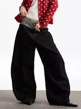 Men’s black high waist wide leg jeans with contrasting gray inner lining made of denim fabric