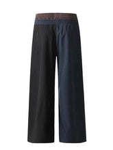Two-tone wide-leg cropped cargo pants with elasticated waistband