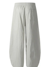 Light gray elastic waist mens drawstring breathable curved pants