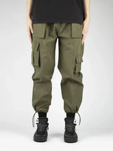 Mens olive green drawstring cargo pants with cuffs