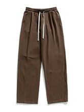 Brown mens drawstring sweatpants with elastic waistband, pockets, machine wash