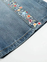 Men's Floral Trim Wide Leg Denim Shorts Denim Shorts