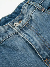 Men's Floral Trim Wide Leg Denim Shorts Denim Shorts