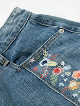 Men's Floral Trim Wide Leg Denim Shorts Denim Shorts
