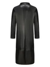 Men’s full size button up long sleeve black leather trench coat jacket plus size with sleek glossy finish and classic collar