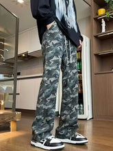 Men’s full size plus size dark green and gray camo print relaxed fit wide-leg jeans made from premium cotton