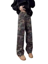 Men’s full size camouflage wide leg jeans in green brown and gray with star pattern wide leg jeans design