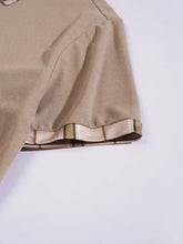 Men’s full size classic plaid collar polo in beige with contrasting beige brown olive inner lining slightly stretchy machine wash cold