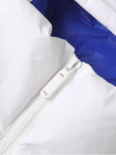 Men’s full size contrast hooded jacket plus size with pristine white machine wash down fabric and matching zipper pull tab