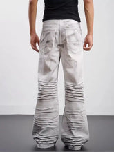 Men’s gray full size contrast wide-leg jeans with textured ruched design on lower legs in denim fabric