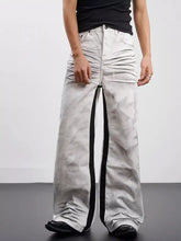 Men’s full-size contrast wide-leg jeans in gray denim with black vertical stripes for plus size wear