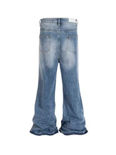 Men’s light-wash distressed denim wide leg jeans with frayed hems in plus size full length leg jeans design