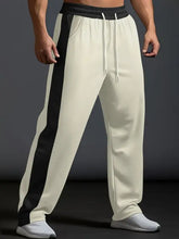Men’s plus size drawstring wide leg contrast cream sweatpants with black stripe