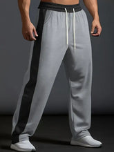 Men’s plus size drawstring grey wide leg contrast pants with black stripe