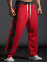 Mens plus size drawstring contrast wide leg pants in red with black stripes
