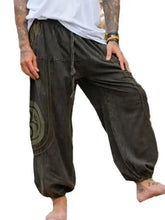 Mens plus size drawstring jogger pants in dark green with ankle cuff and symbol
