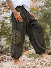 Men’s dark green plus size drawstring jogger pants with Om symbol