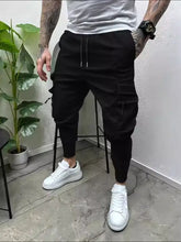 Men’s black cargo size drawstring pants with pockets