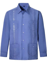 Men's Full Size Embroidered Collared Neck Shirt Plus Size Dusty Blue Mens Tops
