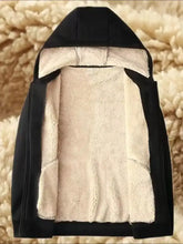Men’s plus size black hooded jacket with plush cream fleece lining and lined zip front pockets outerwear