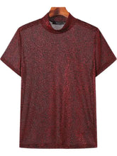 Men's Full Size Glitter Mock Neck Short Sleeve Top Plus Size Mens Tops